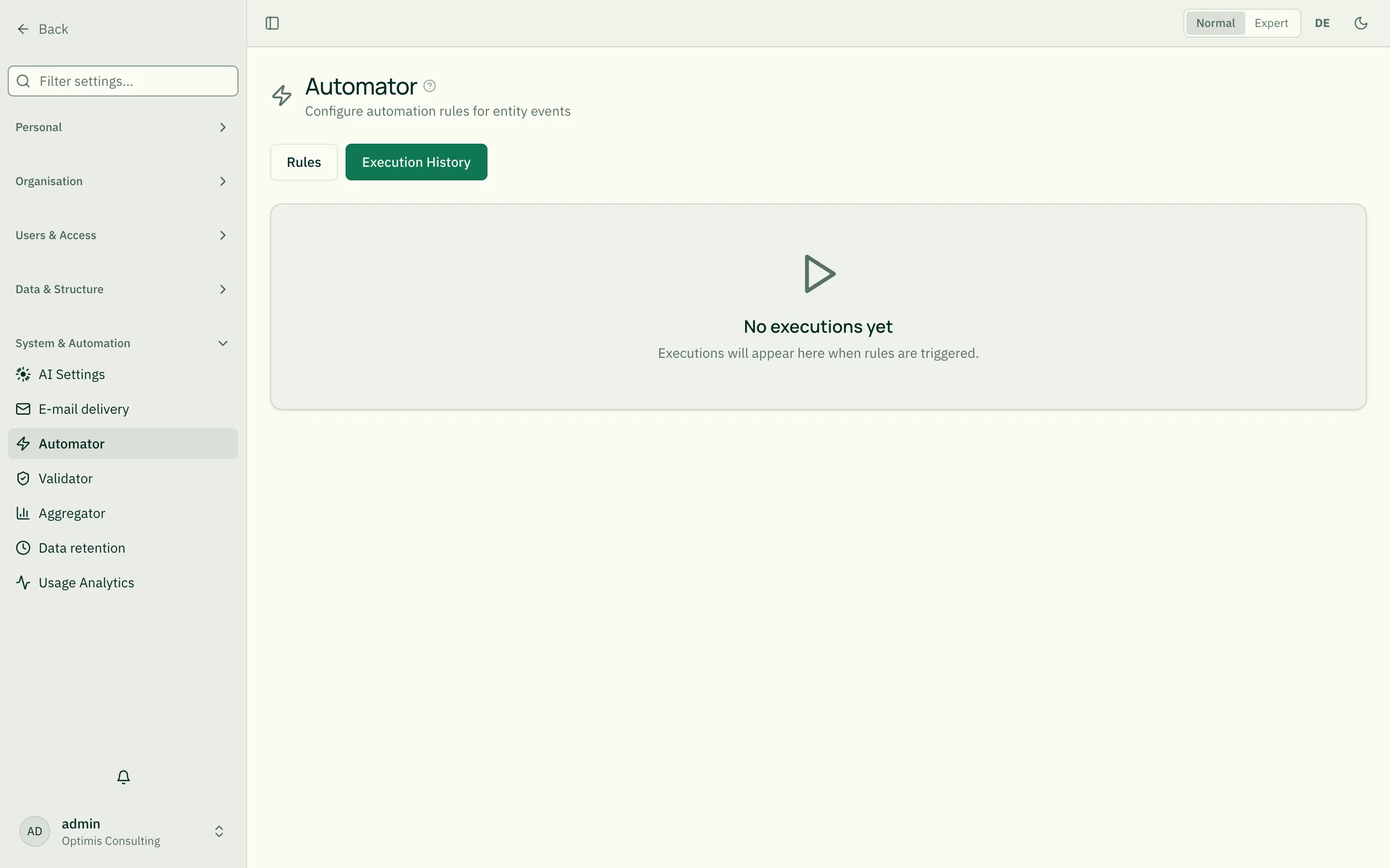 Automator execution log