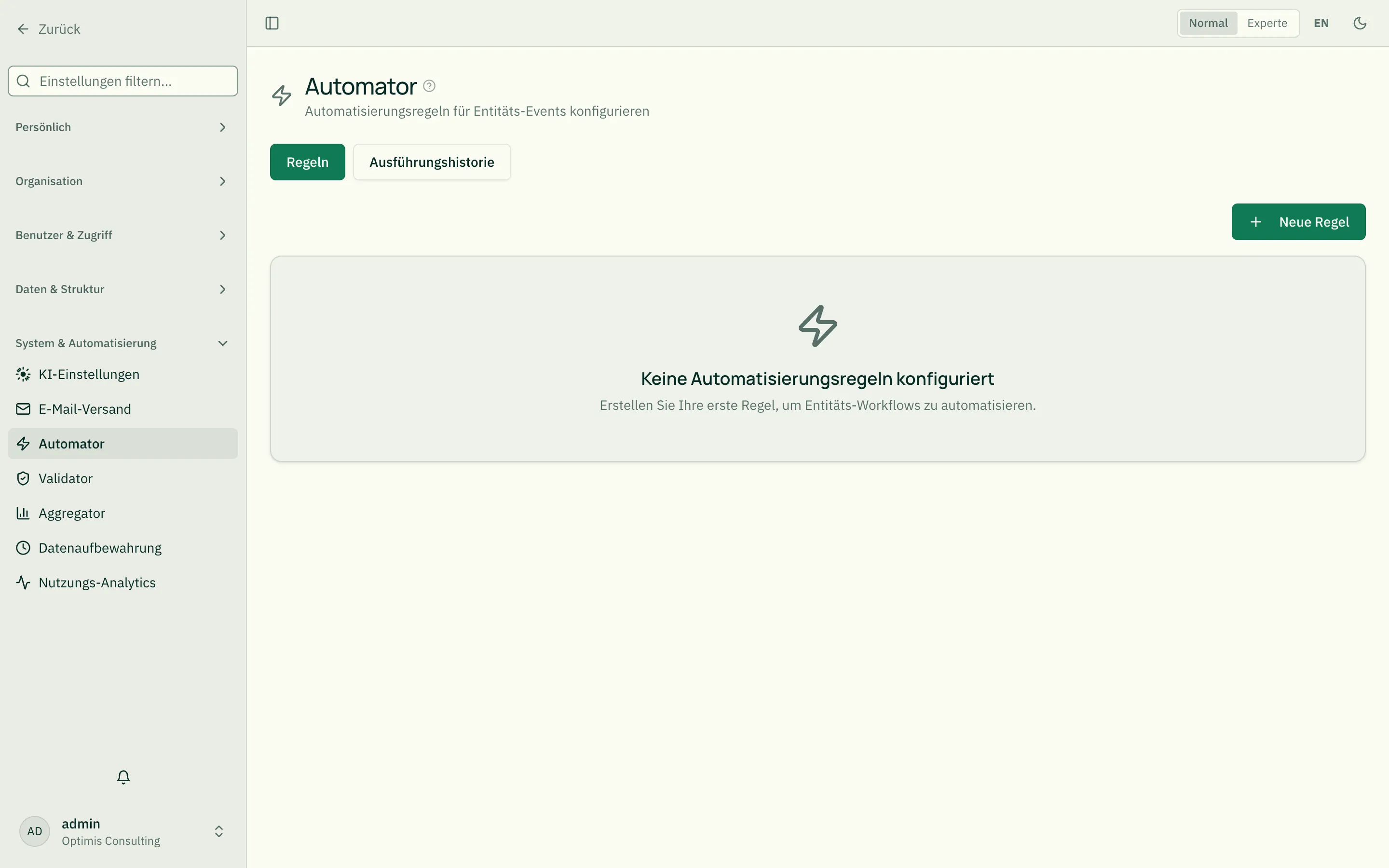 Regelübersicht des Automators