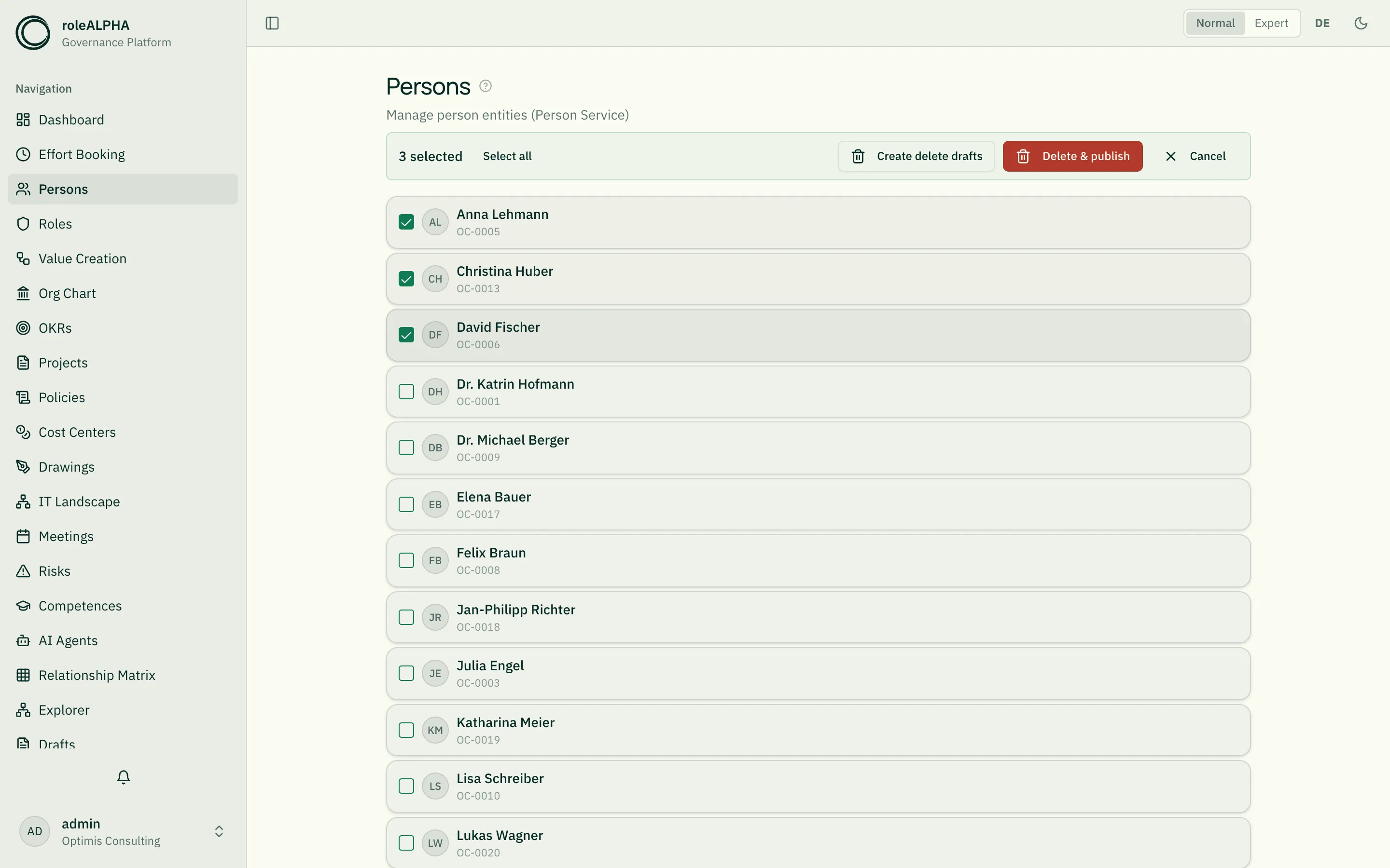 Selection toolbar with selected cards