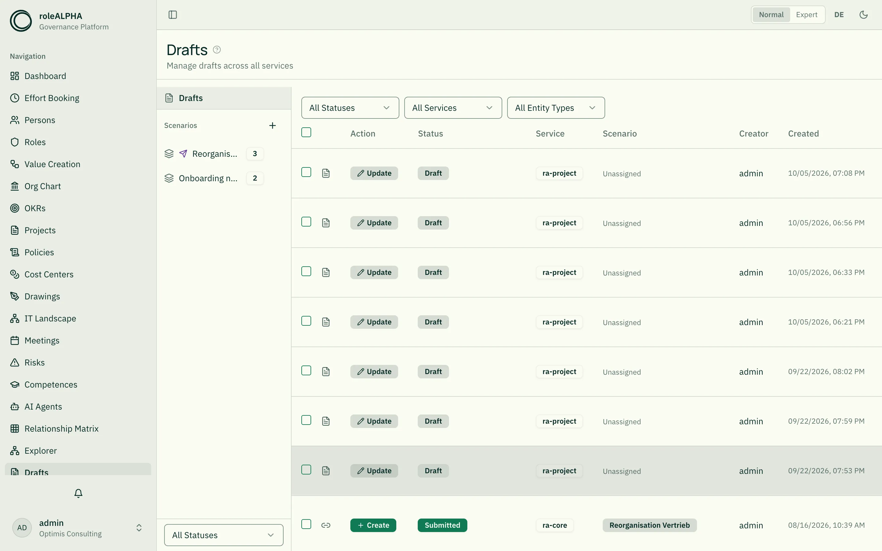 Drafts page