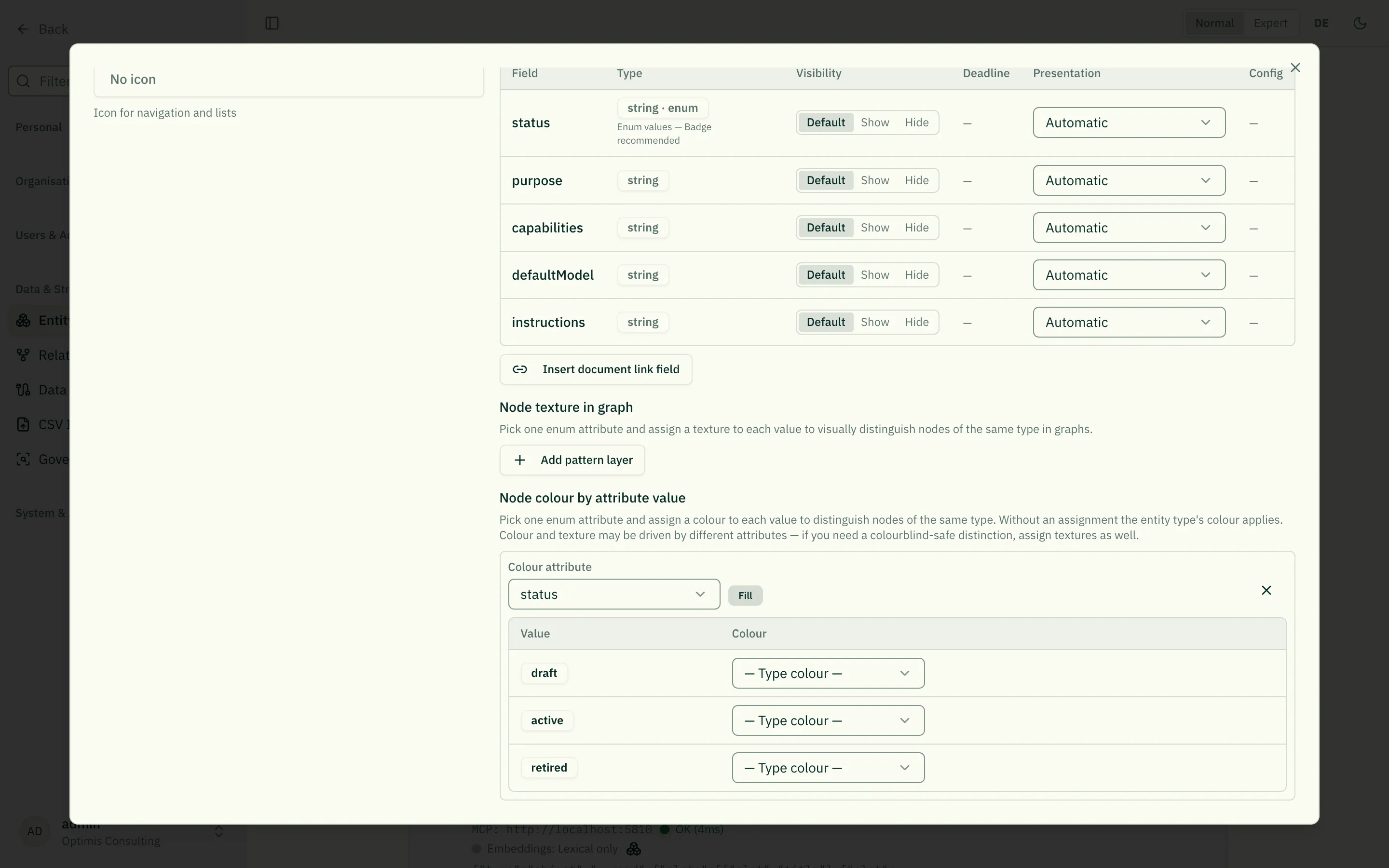 Node colour by attribute value: driver attribute and value-to-colour mapping