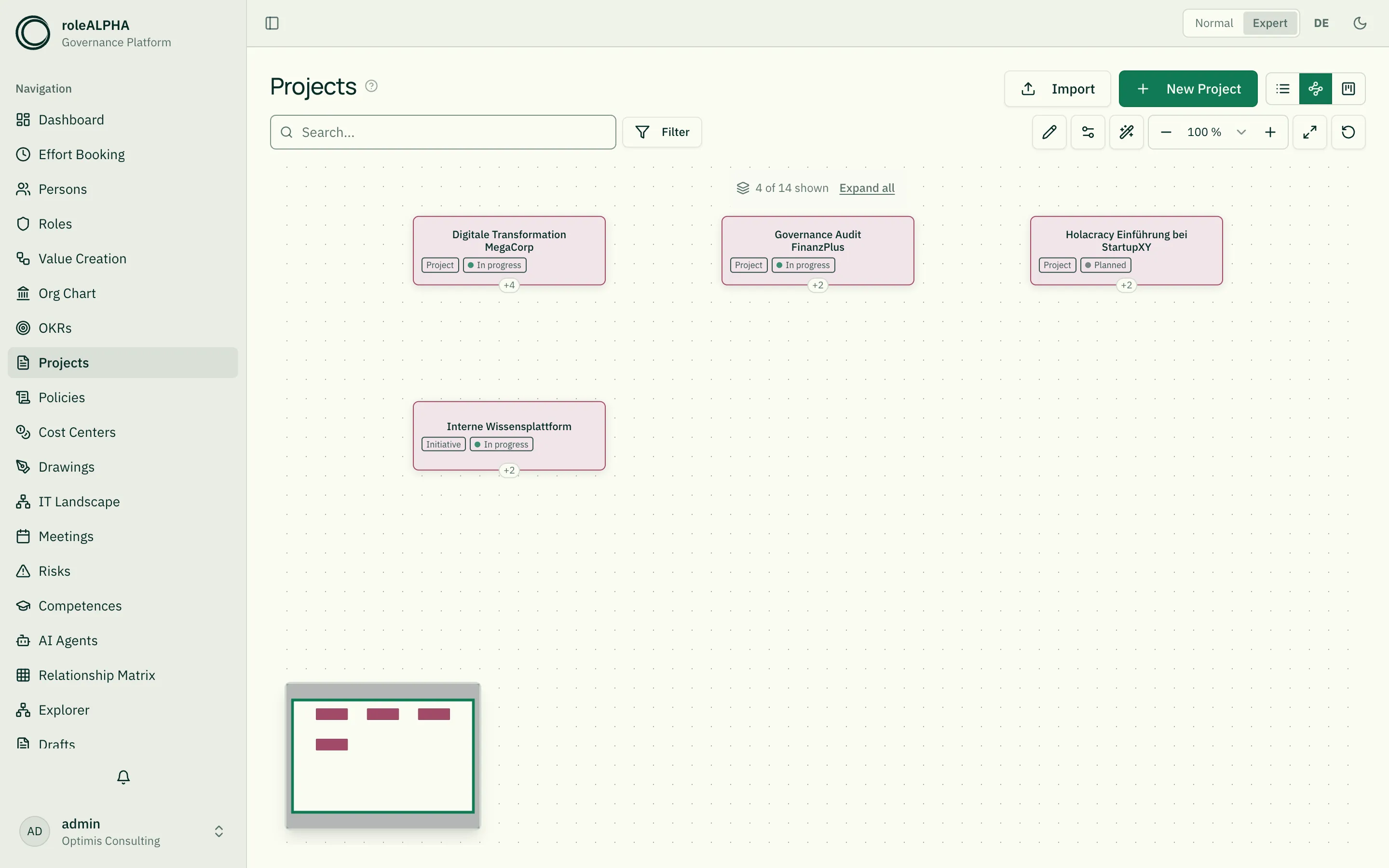 Projects in the explorer