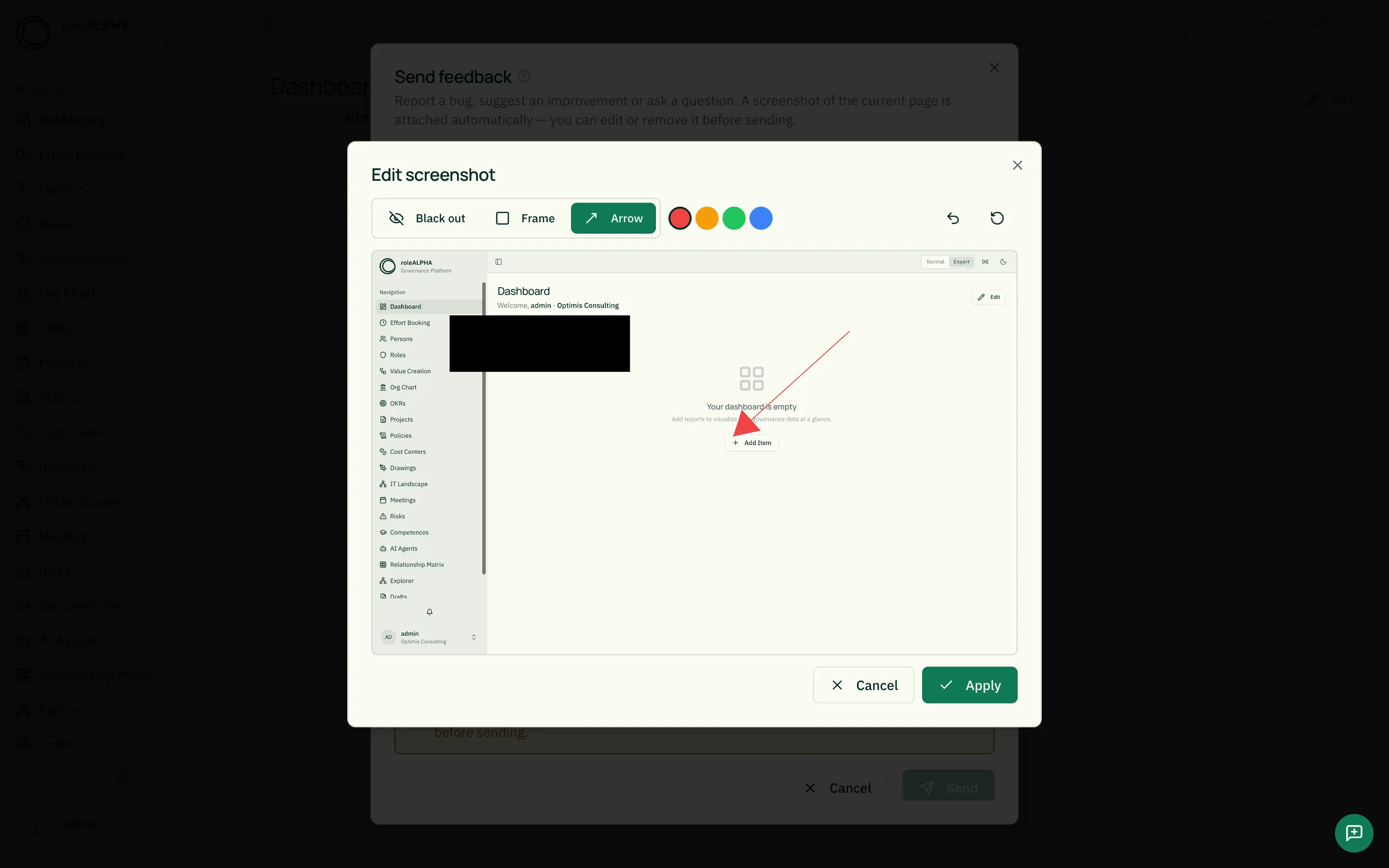 Screenshot editor with blackout and arrow