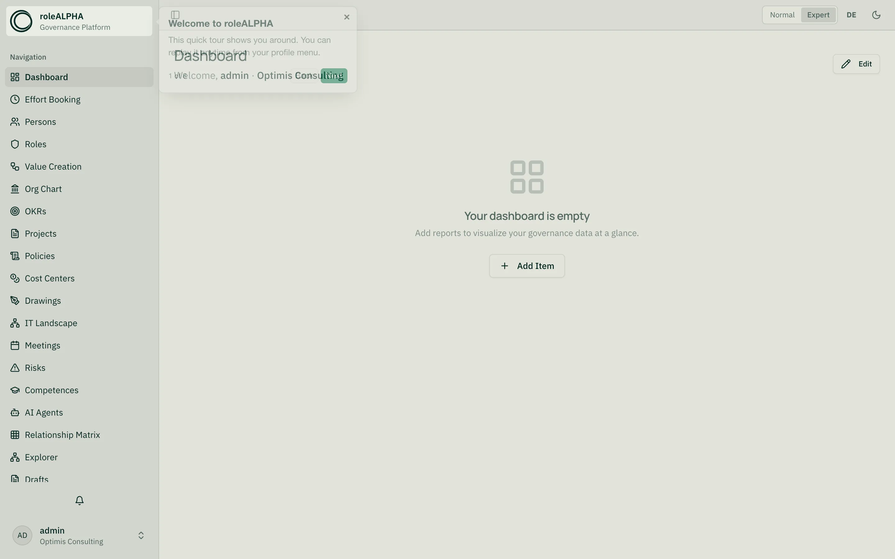 Dashboard after login