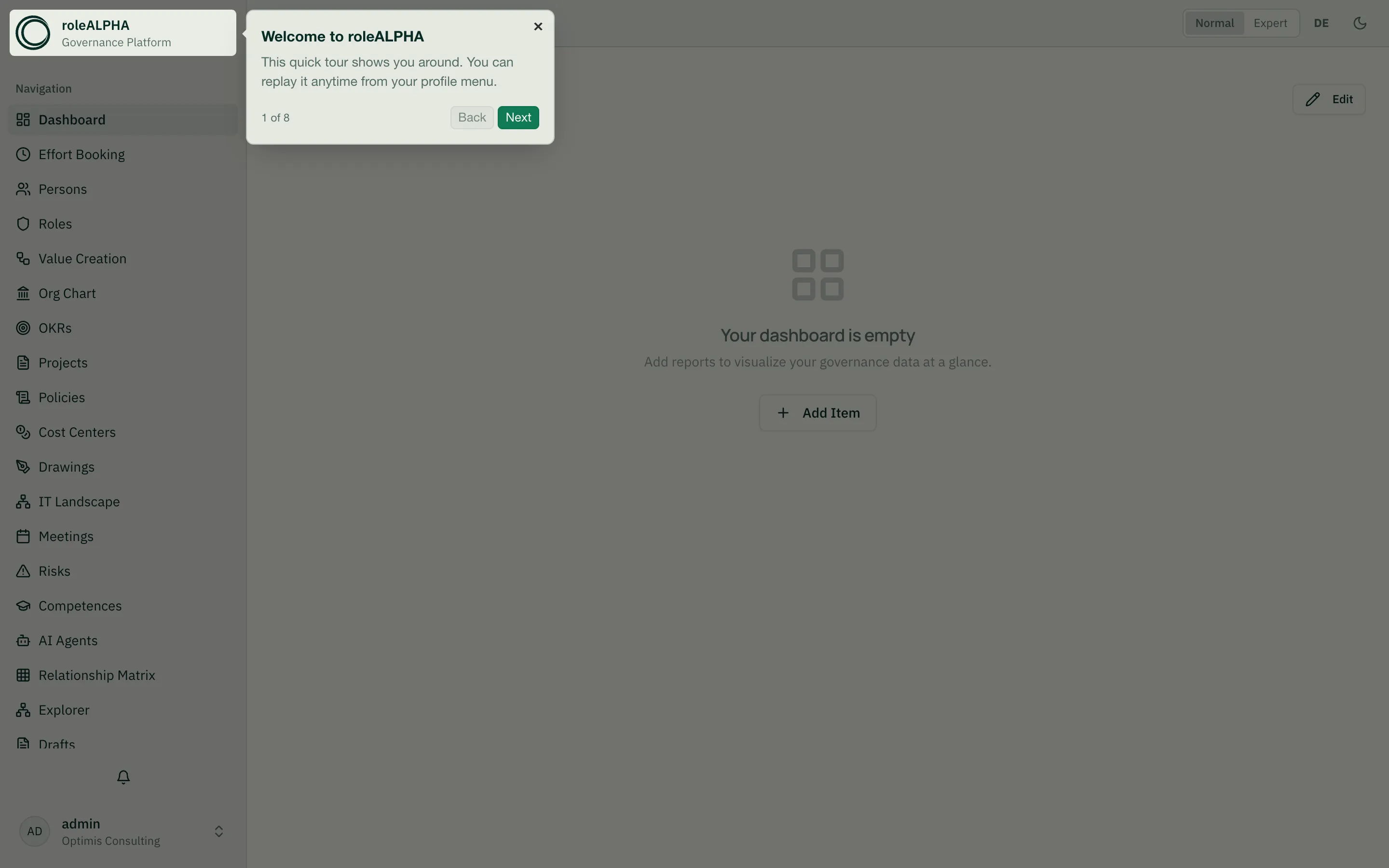 Guided tour on first login