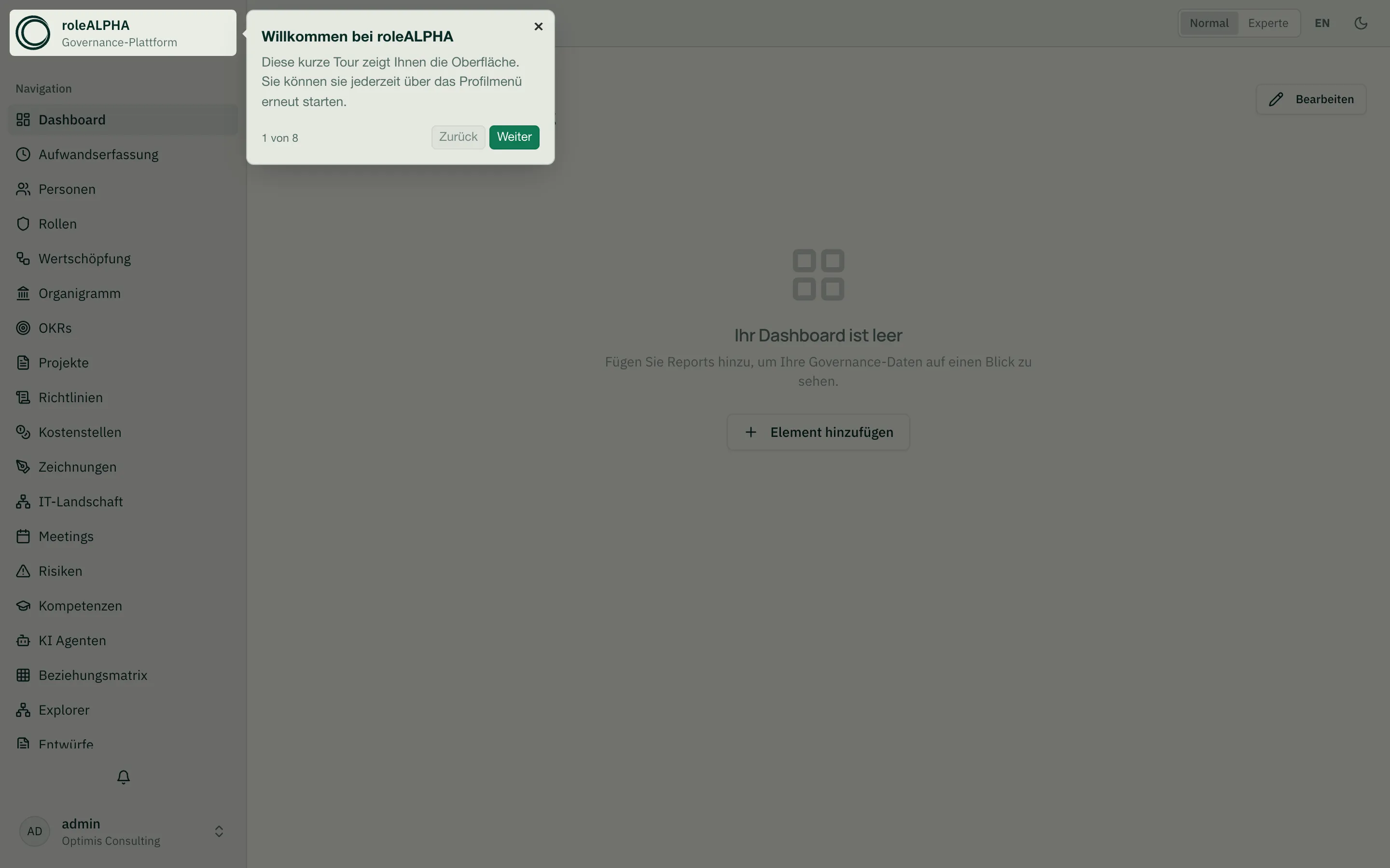 Geführte Tour beim ersten Login