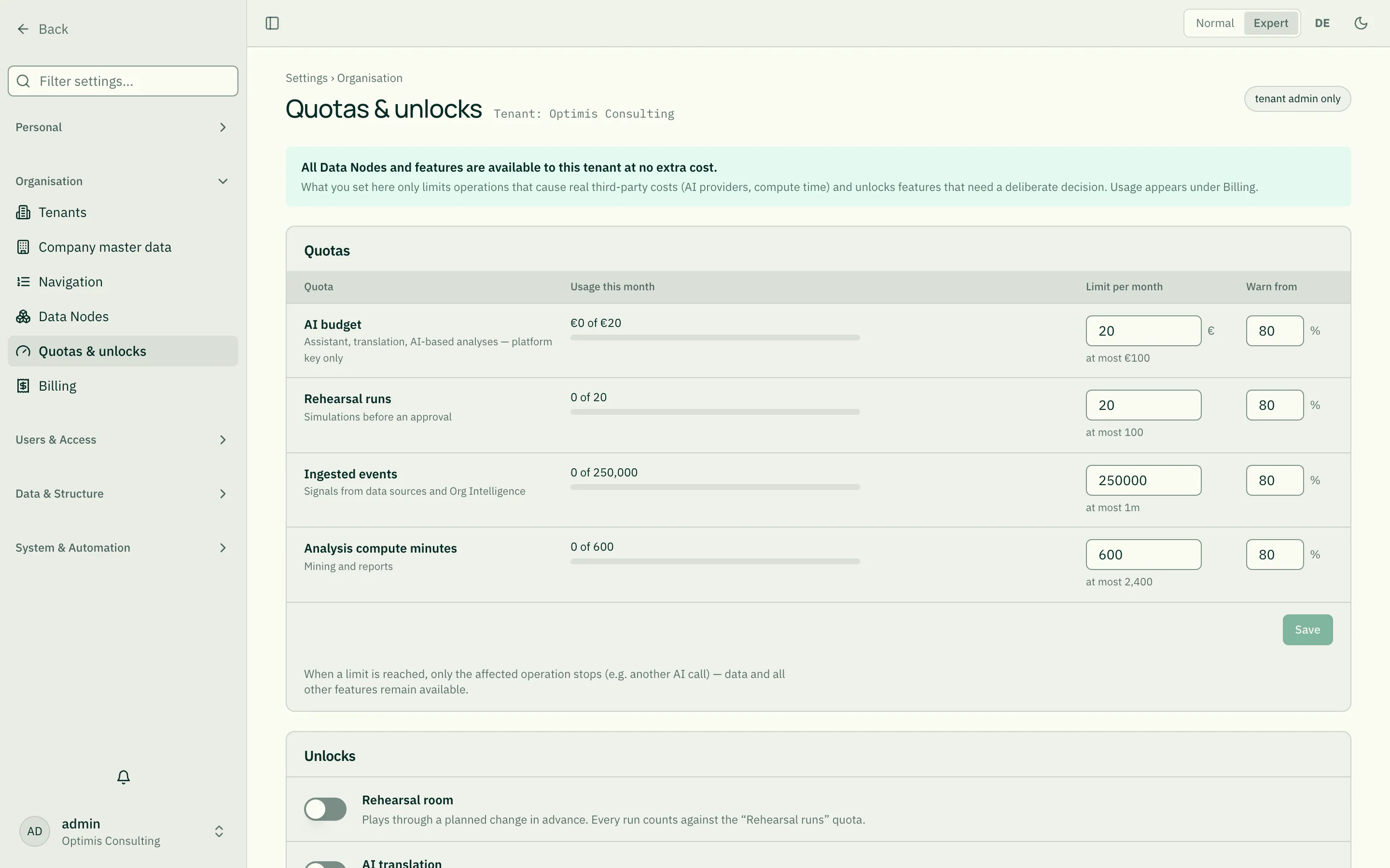 Quotas & unlocks