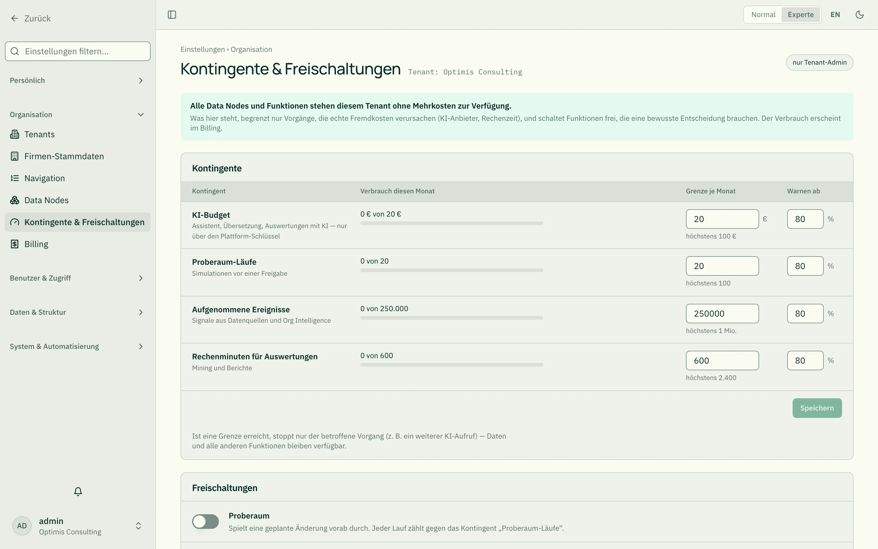 Kontingente & Freischaltungen