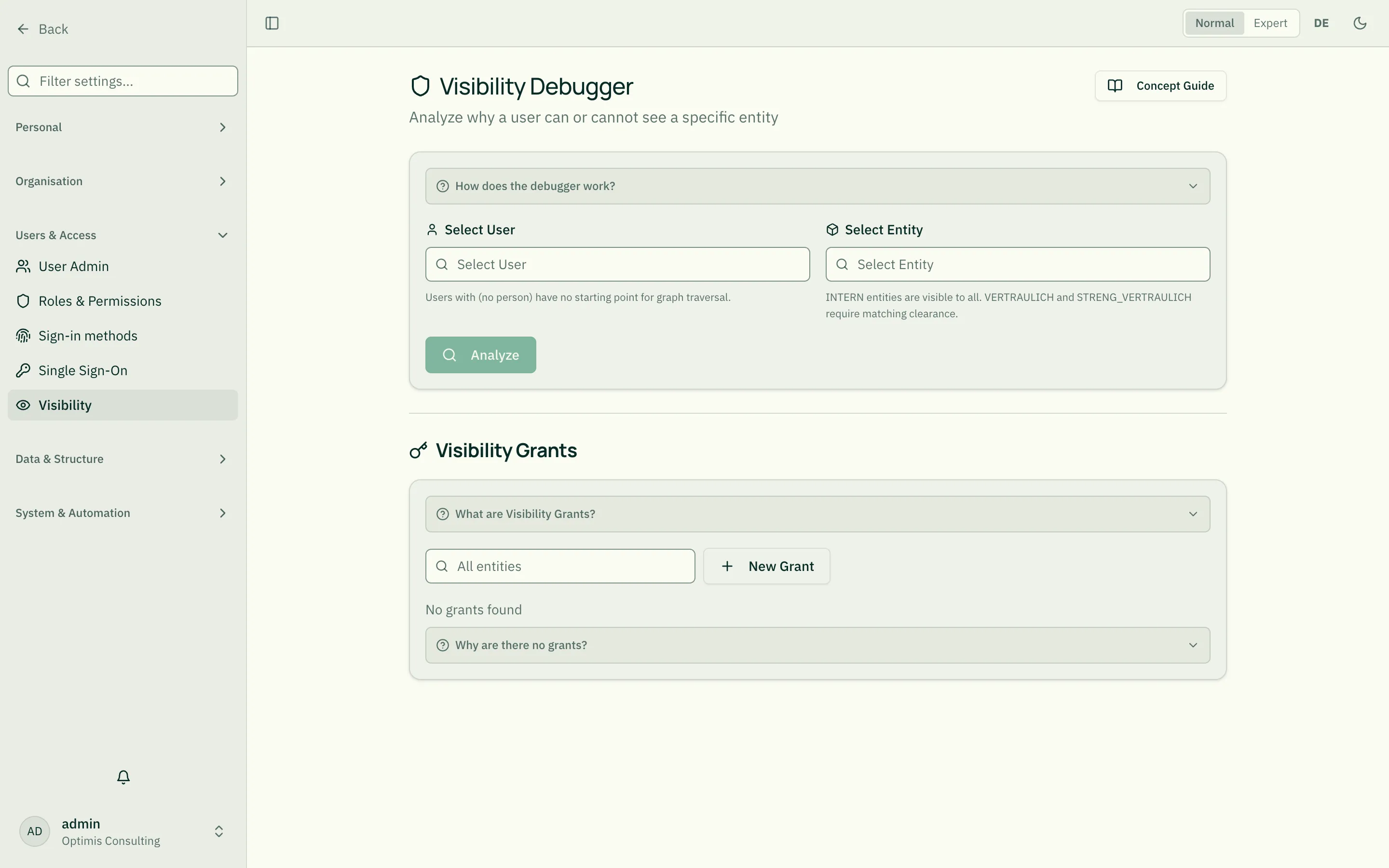 Visibility debugger as diagnostic tool